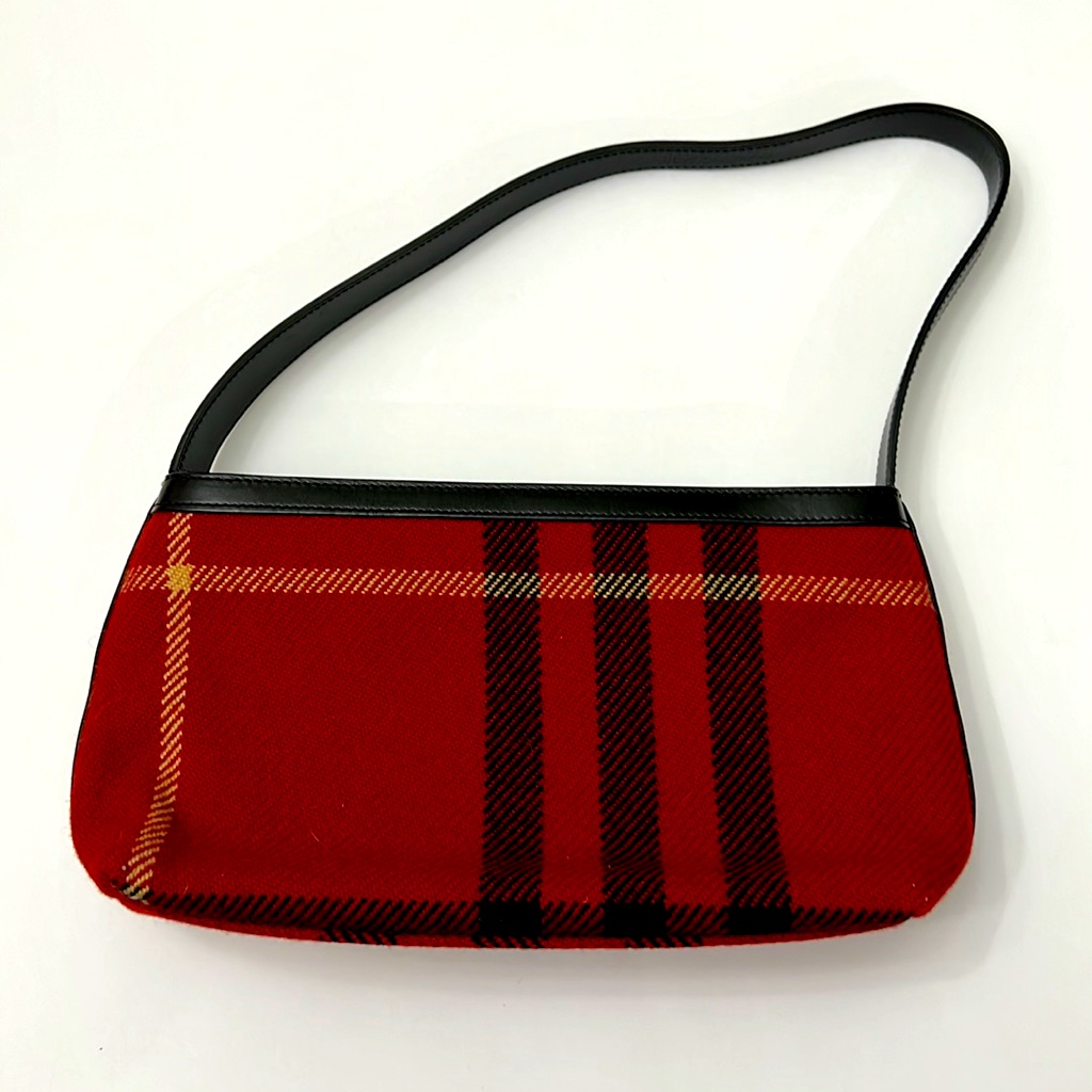 Burberry Wool Check Pattern Shoulder Bag Bed/Black